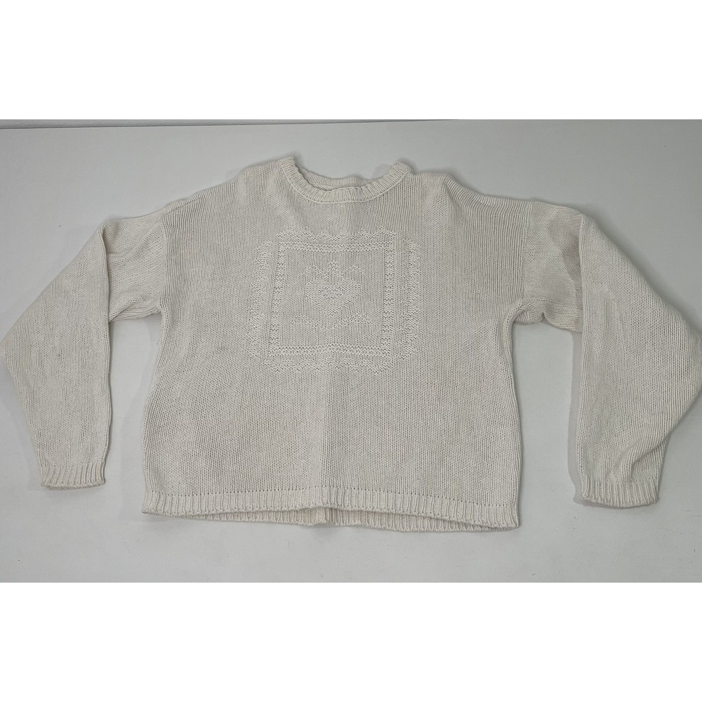 White Knit Grannycore Heart Sweater Women's Large Alps Fine Women's Apparel 90s